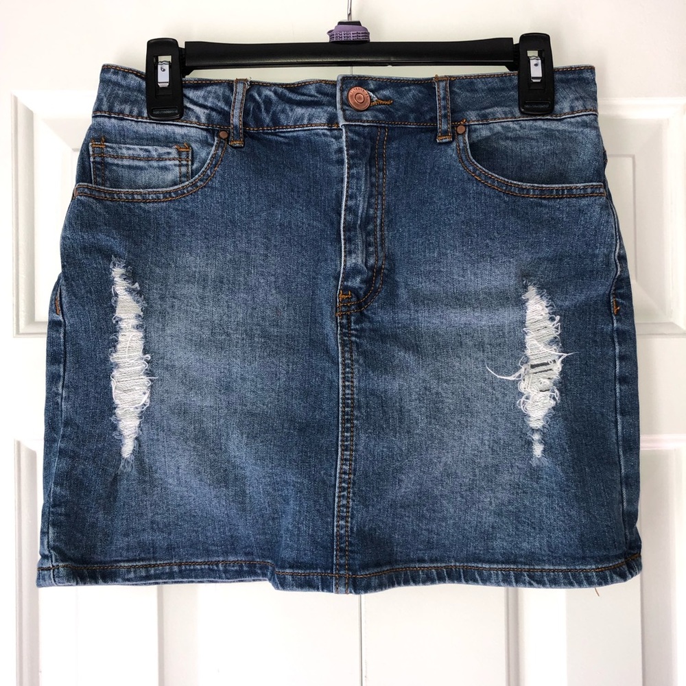 Distressed Denim Mini Skirt